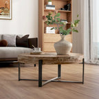 Tavolino rotondo 31W con piano in legno di abete e struttura in metallo