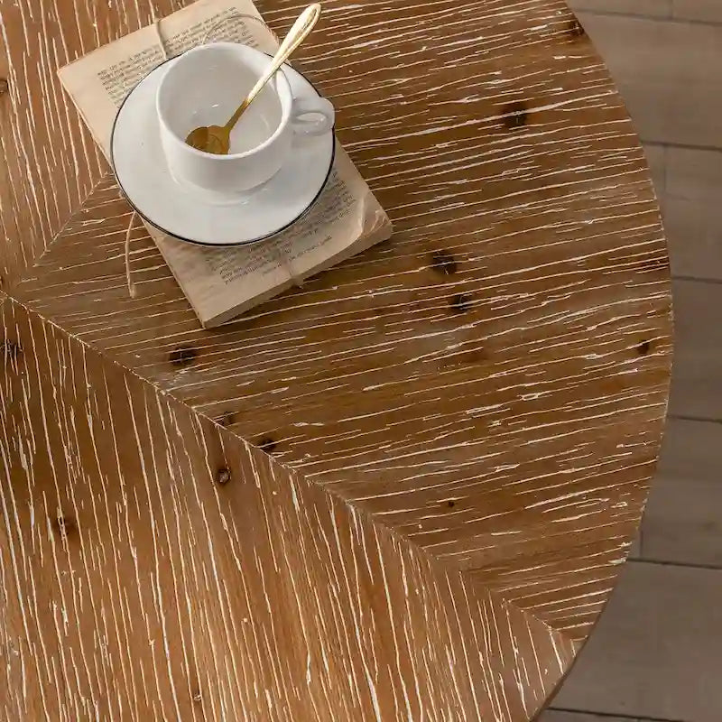 Tavolino rotondo 31W con piano in legno di abete e struttura in metallo
