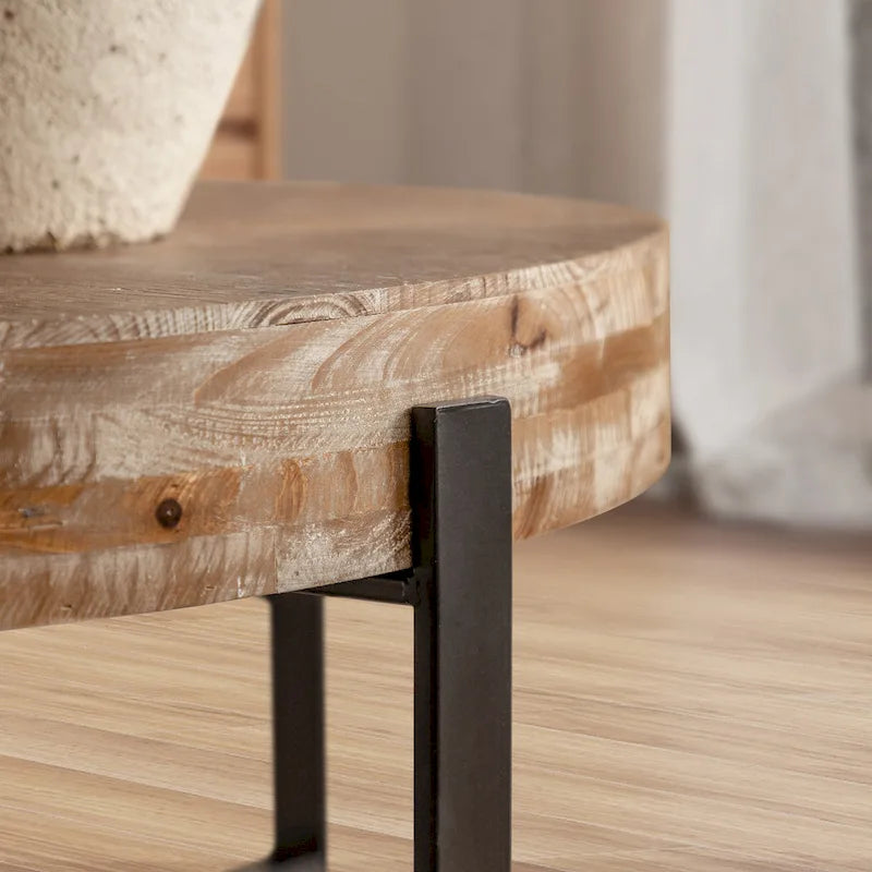 Tavolino rotondo 31W con piano in legno di abete e struttura in metallo