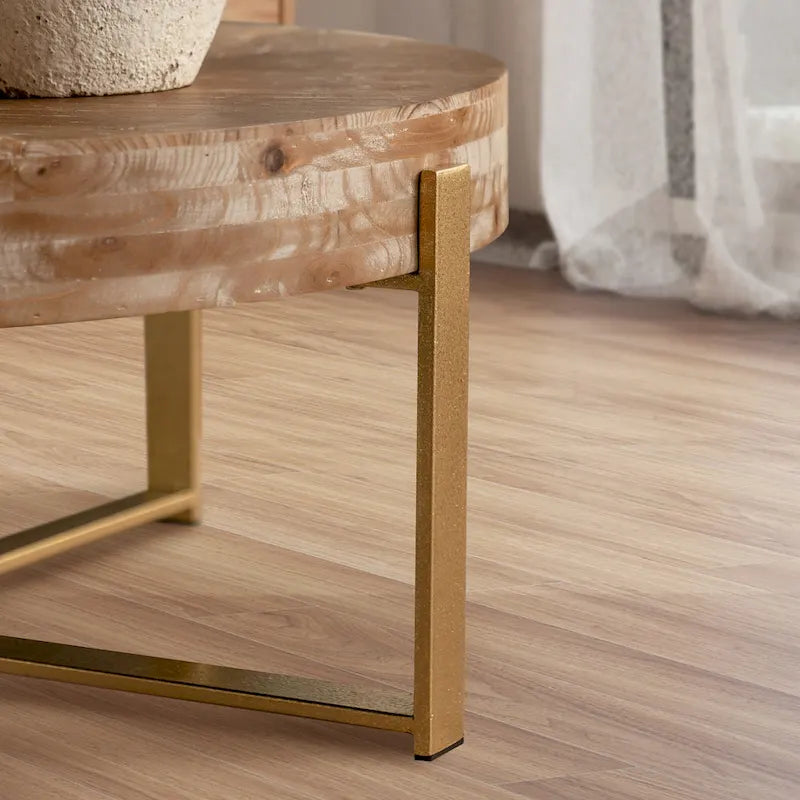 Tavolino rotondo 31W con piano in legno di abete e struttura in metallo