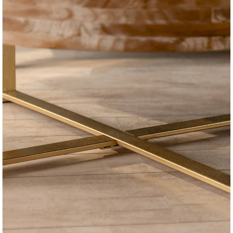 Tavolino rotondo 31W con piano in legno di abete e struttura in metallo