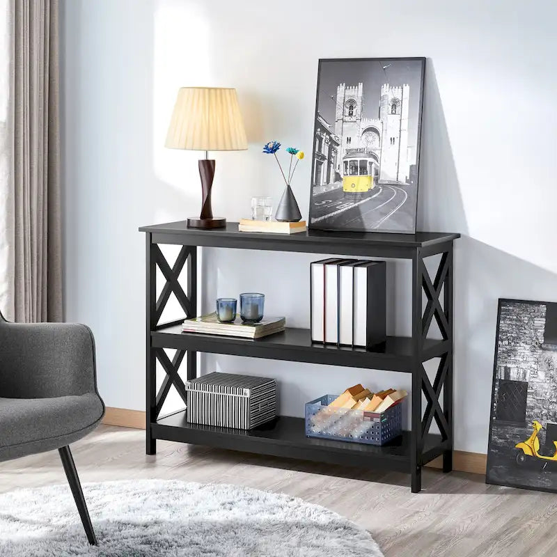 Yaheetech Consolle da Ingresso in Legno a 3 Ripiani Design X