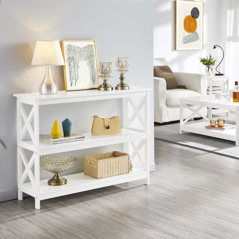 Yaheetech Consolle da Ingresso in Legno a 3 Ripiani Design X