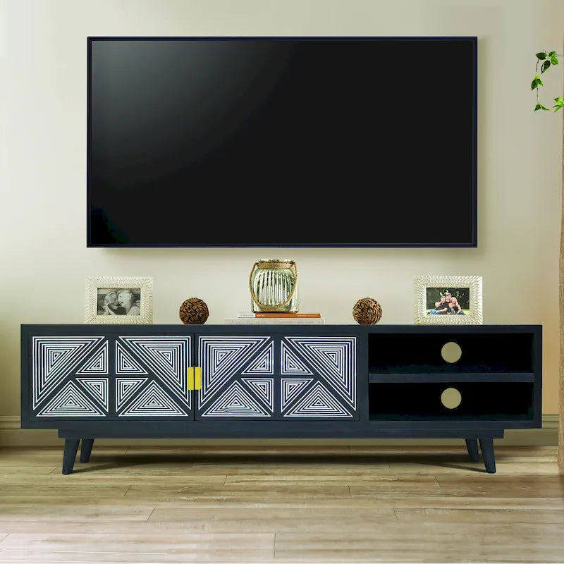 Meuble TV Bidi Mid-Century Modern 142 cm en bois avec 2 étagères ouvertes de Furniture of America