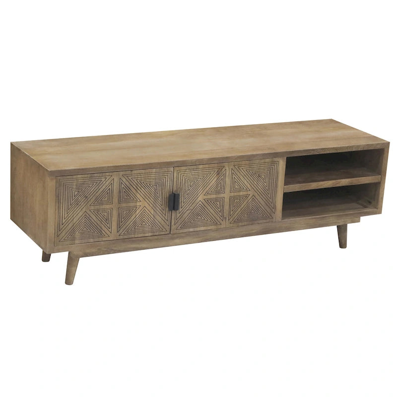 Mobile TV Bidi Mid-Century Modern da 56 pollici in Legno con 2 Ripiani Aperti di Furniture of America