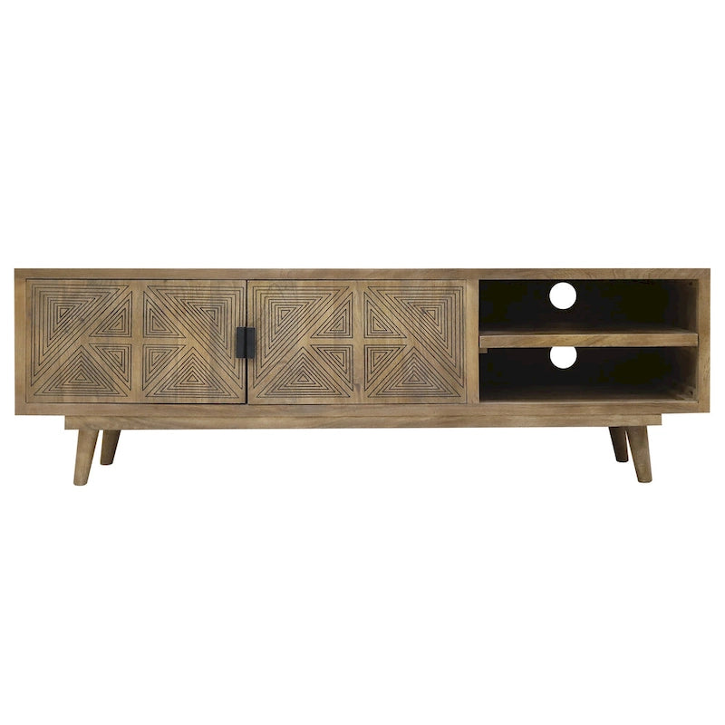 Mobile TV Bidi Mid-Century Modern da 56 pollici in Legno con 2 Ripiani Aperti di Furniture of America