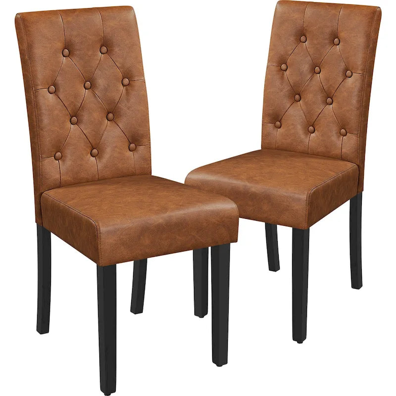 Yaheetech Sedia da Pranzo Imbottita con Bottoni e Gambe in Legno Massello, Set da 2 - Set da 2