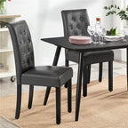 Yaheetech Sedia da Pranzo Imbottita con Bottoni e Gambe in Legno Massello, Set da 2 - Set da 2