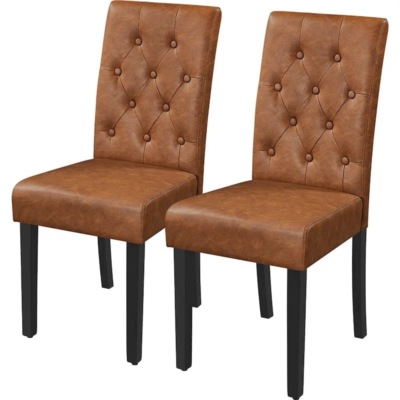 Yaheetech Sedia da Pranzo Imbottita con Bottoni e Gambe in Legno Massello, Set da 2 - Set da 2