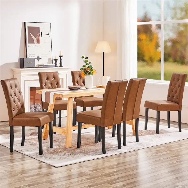 Yaheetech Sedia da Pranzo Imbottita con Bottoni e Gambe in Legno Massello, Set da 2 - Set da 2