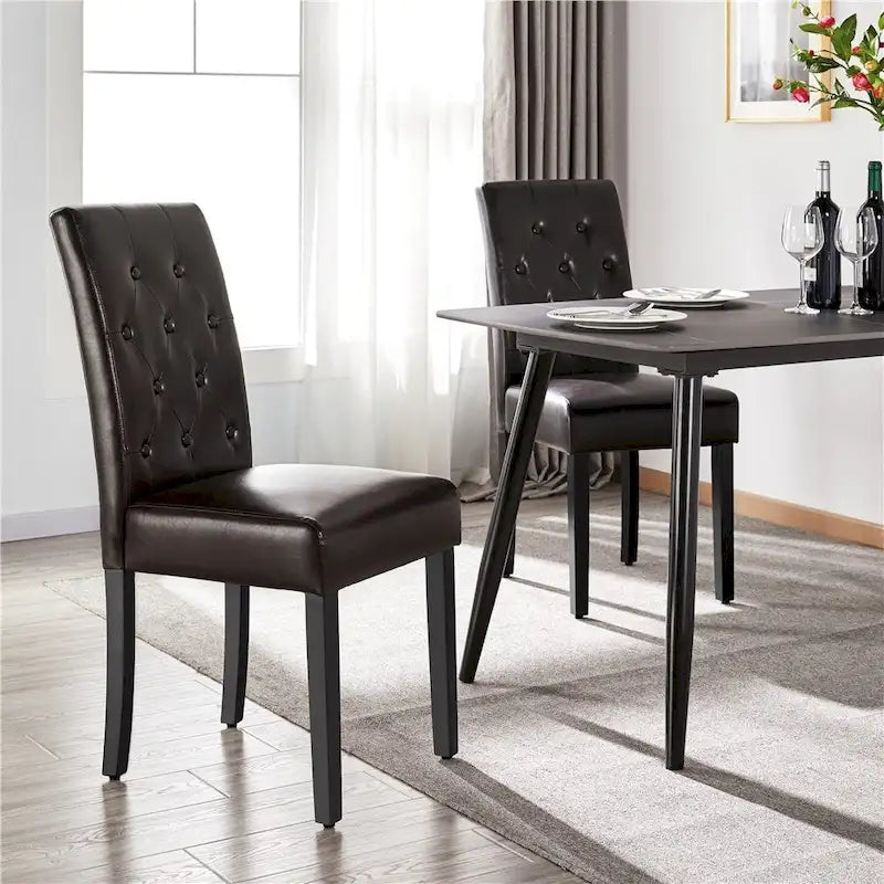 Yaheetech Sedia da Pranzo Imbottita con Bottoni e Gambe in Legno Massello, Set da 2 - Set da 2