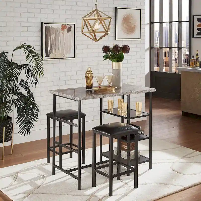 Set da pranzo 3 pezzi Ainsley con piano ad effetto marmo ad altezza bancone di iNSPIRE Q Modern