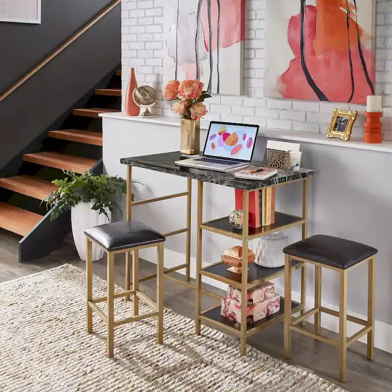 Set da pranzo 3 pezzi Ainsley con piano ad effetto marmo ad altezza bancone di iNSPIRE Q Modern