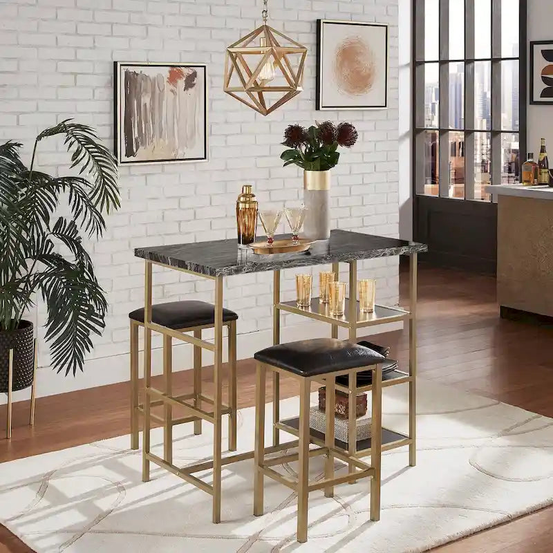Set da pranzo 3 pezzi Ainsley con piano ad effetto marmo ad altezza bancone di iNSPIRE Q Modern
