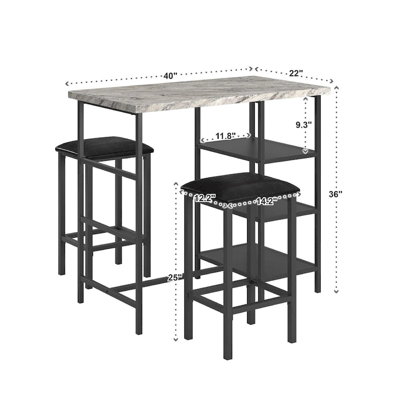 Set da pranzo 3 pezzi Ainsley con piano ad effetto marmo ad altezza bancone di iNSPIRE Q Modern