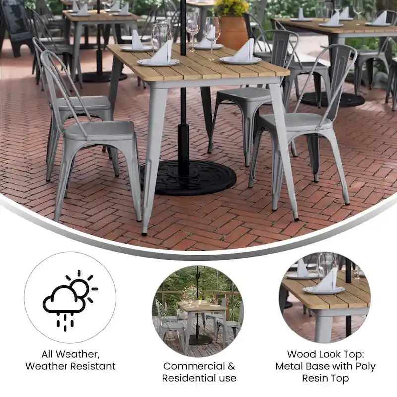 Tavolo Commerciale da Ristorante in Poliresina 30x60 con Foro per Ombrellone - 30 L x 60 P x 30 H
