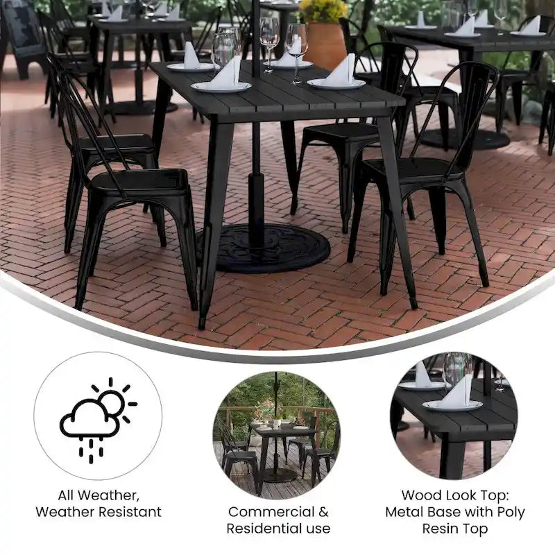 Tavolo Commerciale da Ristorante in Poliresina 30x60 con Foro per Ombrellone - 30 L x 60 P x 30 H