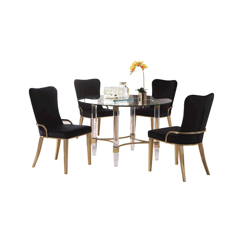 Somette Ridley Gold Set da pranzo rotondo da 5 pezzi in vetro/acrilico con sedie nere