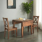 Set da Tavolo da Pranzo 3 Pezzi in Legno con Piano Ribaltabile e 2 Sedie a X per Piccoli Spazi