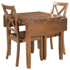 Set da Tavolo da Pranzo 3 Pezzi in Legno con Piano Ribaltabile e 2 Sedie a X per Piccoli Spazi