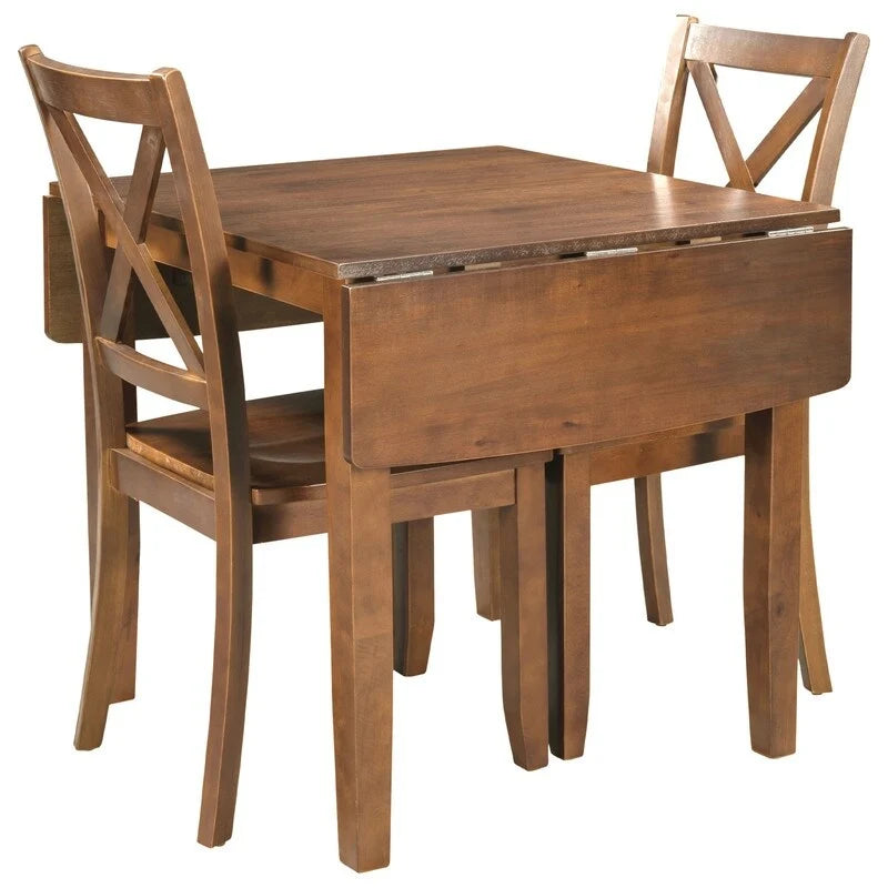 Set da Tavolo da Pranzo 3 Pezzi in Legno con Piano Ribaltabile e 2 Sedie a X per Piccoli Spazi