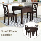 Set da Tavolo da Pranzo 3 Pezzi in Legno con Piano Ribaltabile e 2 Sedie a X per Piccoli Spazi