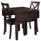 Set da Tavolo da Pranzo 3 Pezzi in Legno con Piano Ribaltabile e 2 Sedie a X per Piccoli Spazi