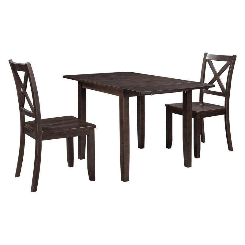 Set da Tavolo da Pranzo 3 Pezzi in Legno con Piano Ribaltabile e 2 Sedie a X per Piccoli Spazi