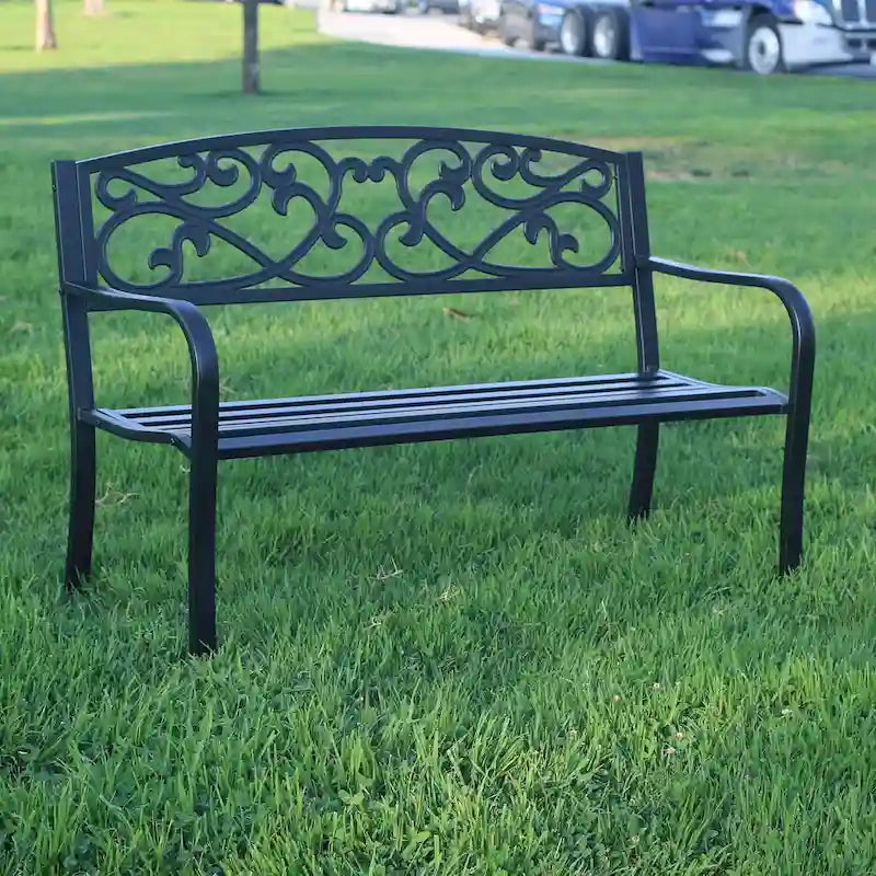 Outdoor Cast Iron Park Decorative Bench - 34.25 H x 50 W x 23.62 D