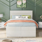 Letto a piattaforma imbottito di dimensioni standard con contenitore sottostante