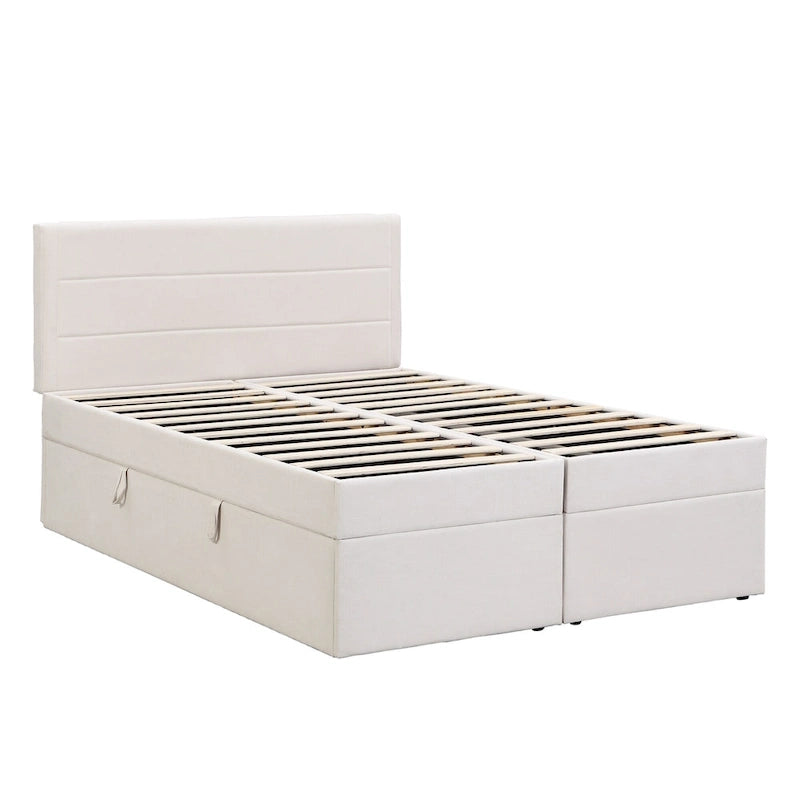 Letto a piattaforma imbottito di dimensioni standard con contenitore sottostante