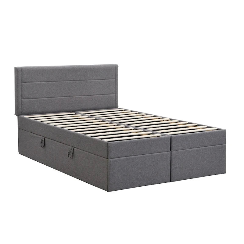 Letto a piattaforma imbottito di dimensioni standard con contenitore sottostante