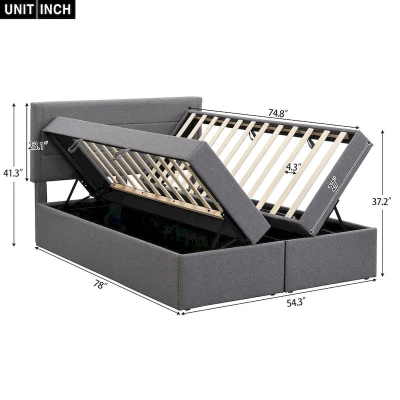 Letto a piattaforma imbottito di dimensioni standard con contenitore sottostante