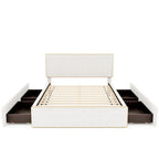 Letto imbottito con piattaforma, 4 cassetti e bordo dorato