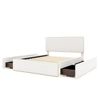 Letto imbottito con piattaforma, 4 cassetti e bordo dorato