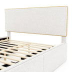 Letto imbottito con piattaforma, 4 cassetti e bordo dorato