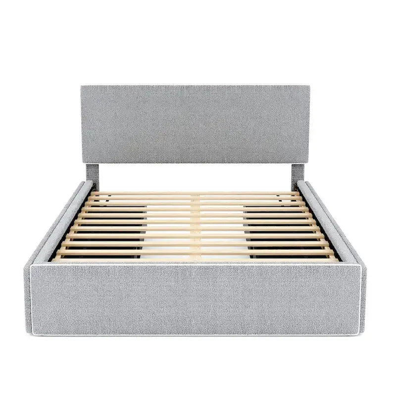 Letto imbottito con piattaforma, 4 cassetti e bordo dorato