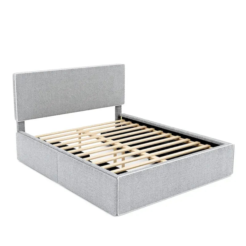 Letto imbottito con piattaforma, 4 cassetti e bordo dorato