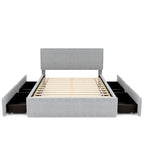 Letto imbottito con piattaforma, 4 cassetti e bordo dorato