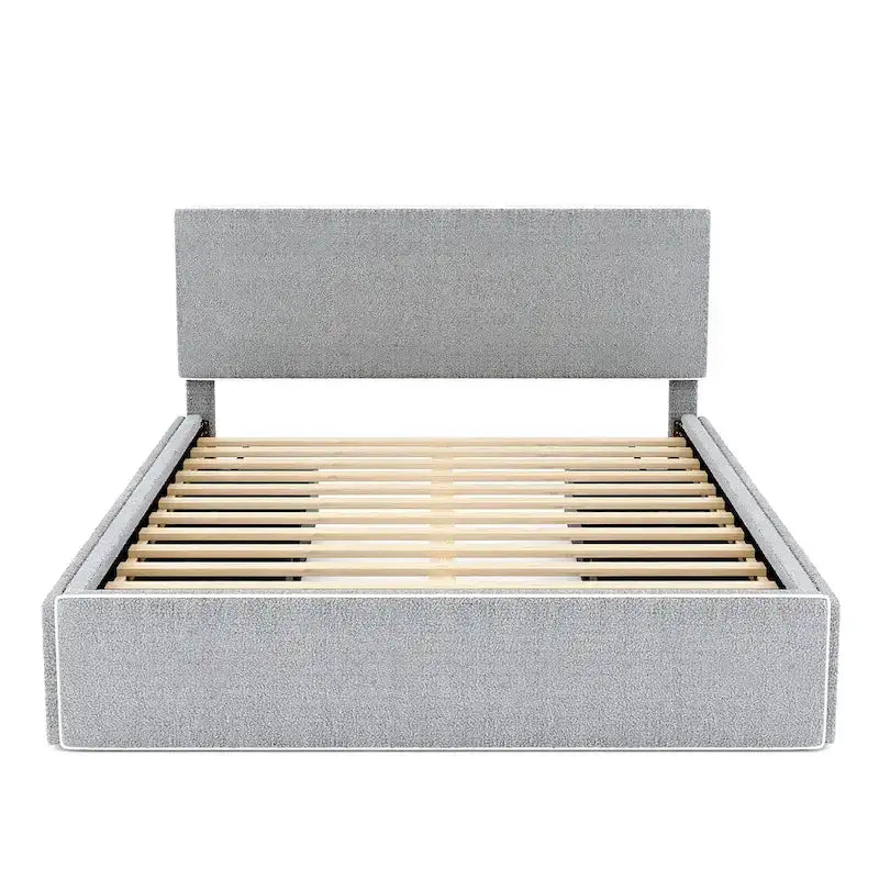 Letto imbottito con piattaforma, 4 cassetti e bordo dorato