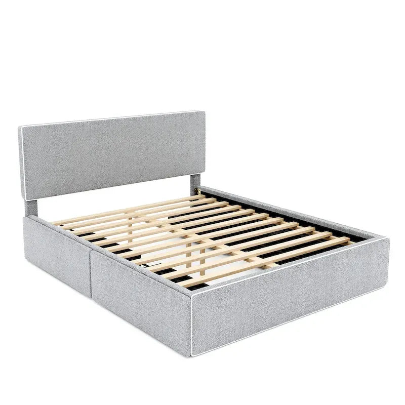 Letto imbottito con piattaforma, 4 cassetti e bordo dorato
