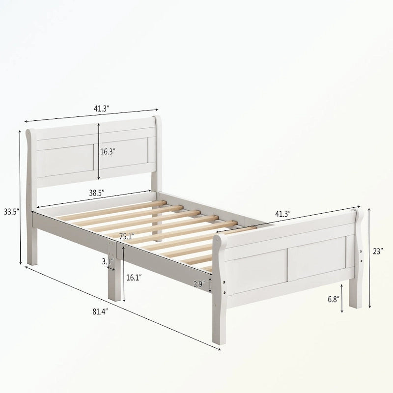Letto a piattaforma in legno con testiera/pediera/supporto a doghe in legno