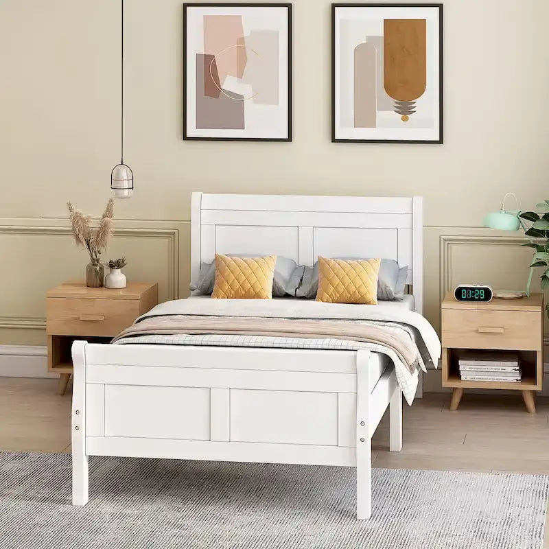 Letto a piattaforma in legno con testiera/pediera/supporto a doghe in legno