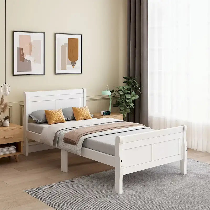 Letto a piattaforma in legno con testiera/pediera/supporto a doghe in legno