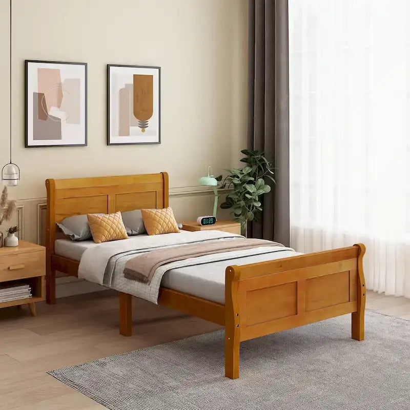 Letto a piattaforma in legno con testiera/pediera/supporto a doghe in legno