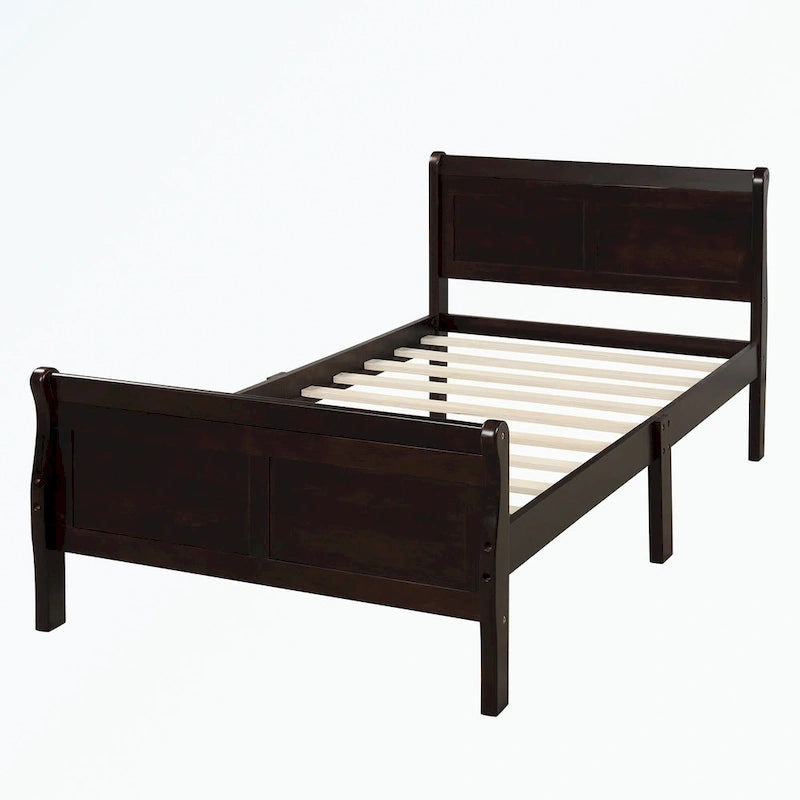 Letto a piattaforma in legno con testiera/pediera/supporto a doghe in legno