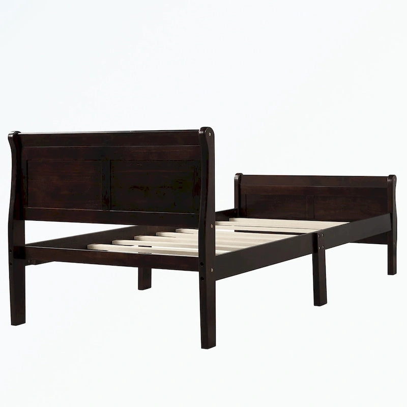 Letto a piattaforma in legno con testiera/pediera/supporto a doghe in legno