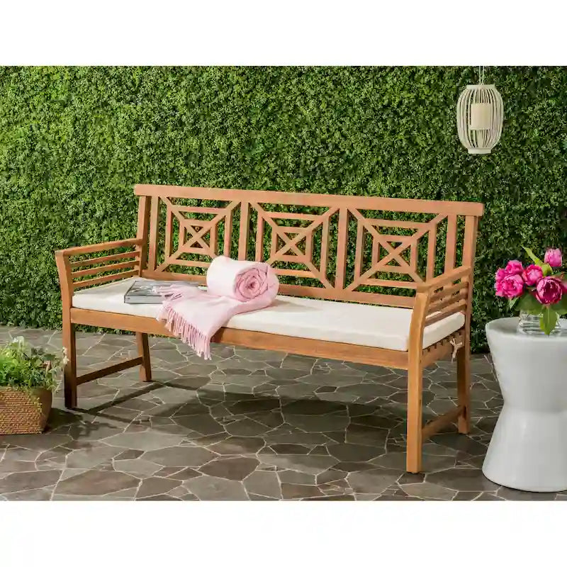 SAFAVIEH Outdoor Vessela Mar 3-Seat Bench with Cushion - 22Wx63Dx34H