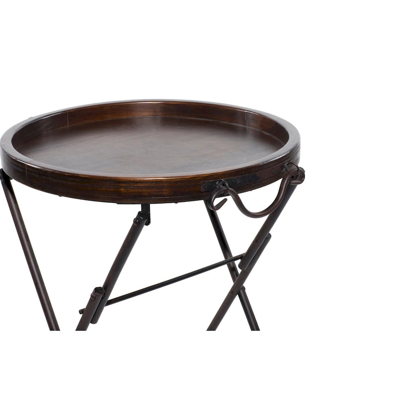 Tavolino d'appoggio in metallo con piano in legno marrone - Nero - Roche River Decor - 20L x 20P x 28H