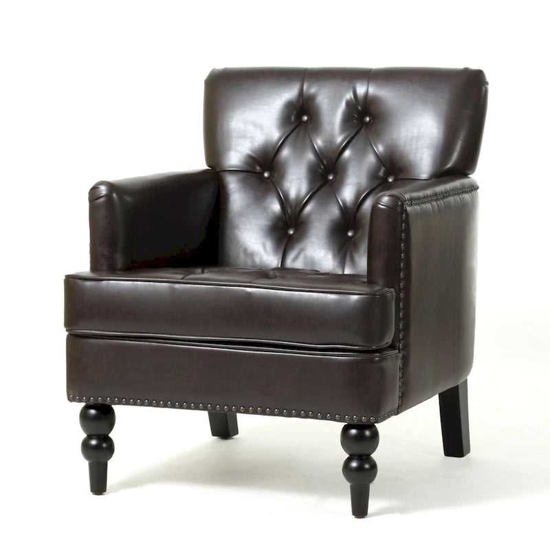Poltrona a pozzetto in pelle marrone Malone di Christopher Knight Home